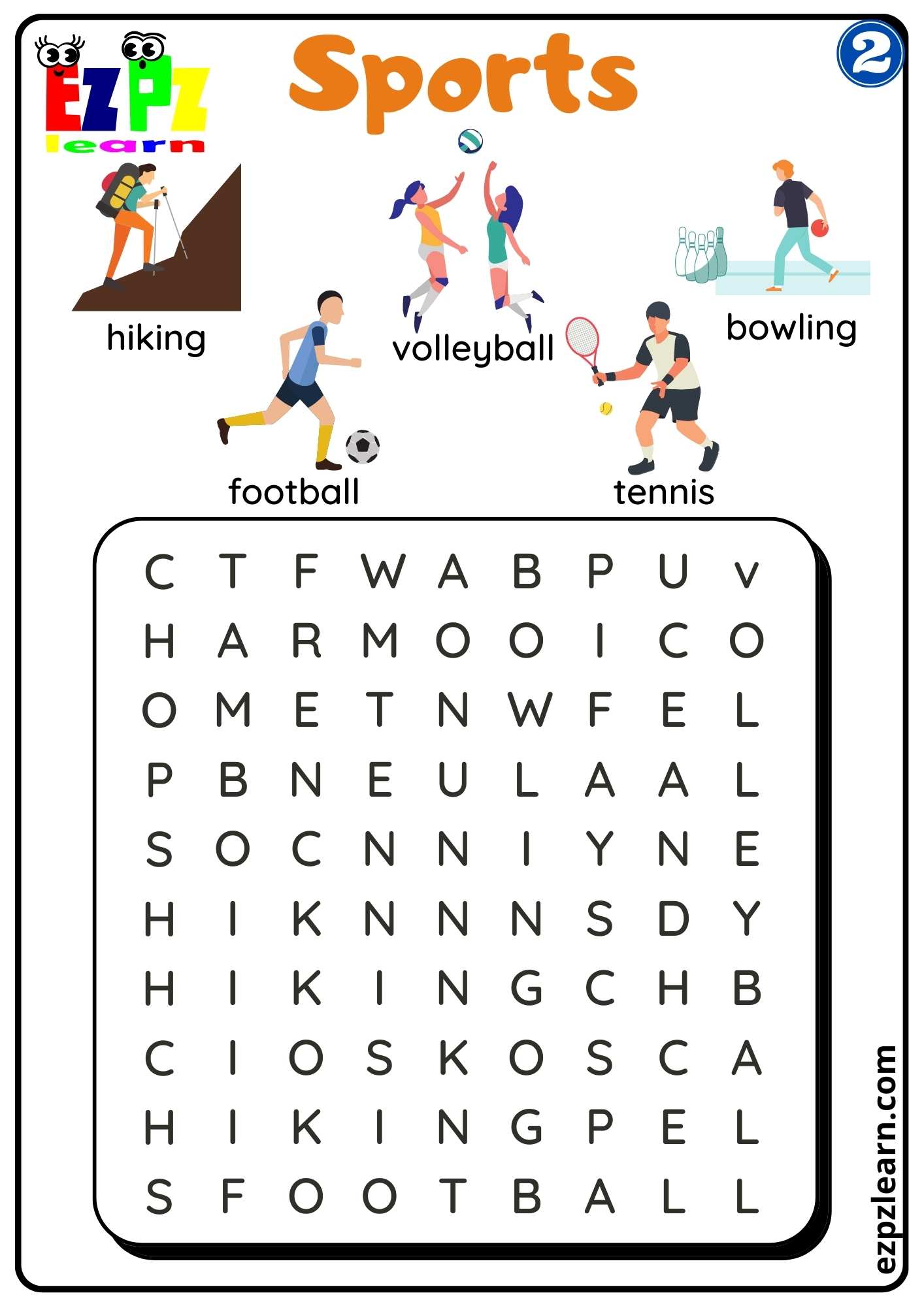 Group 2 Sports Word Search Worksheet K5 Kids and ESL Students PDF Download